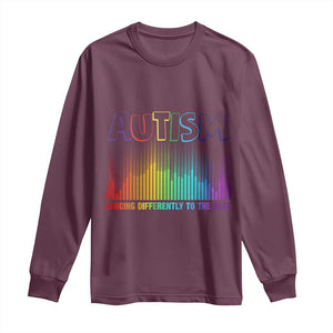 Autism Awareness Long Sleeve Shirt Autism Dancing Differently To The Beat TS11 Maroon Print Your Wear