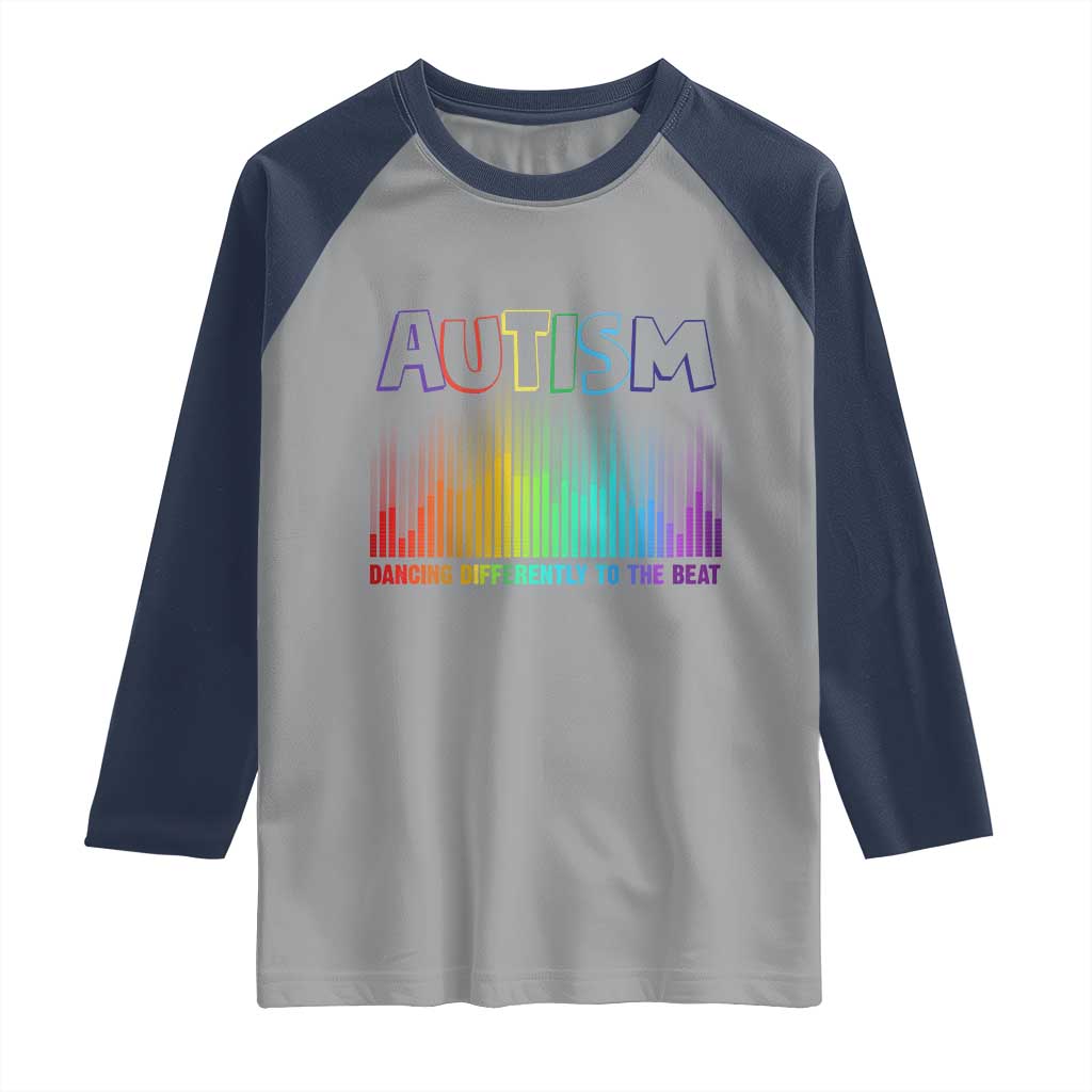 Autism Awareness Raglan Shirt Autism Dancing Differently To The Beat TS11 Sport Gray Navy Print Your Wear
