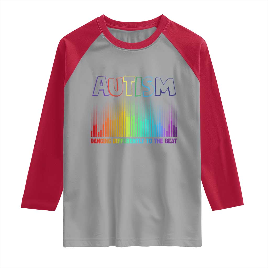 Autism Awareness Raglan Shirt Autism Dancing Differently To The Beat TS11 Sport Gray Red Print Your Wear
