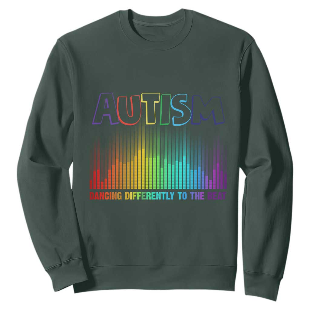 Autism Awareness Sweatshirt Autism Dancing Differently To The Beat TS11 Dark Forest Green Print Your Wear