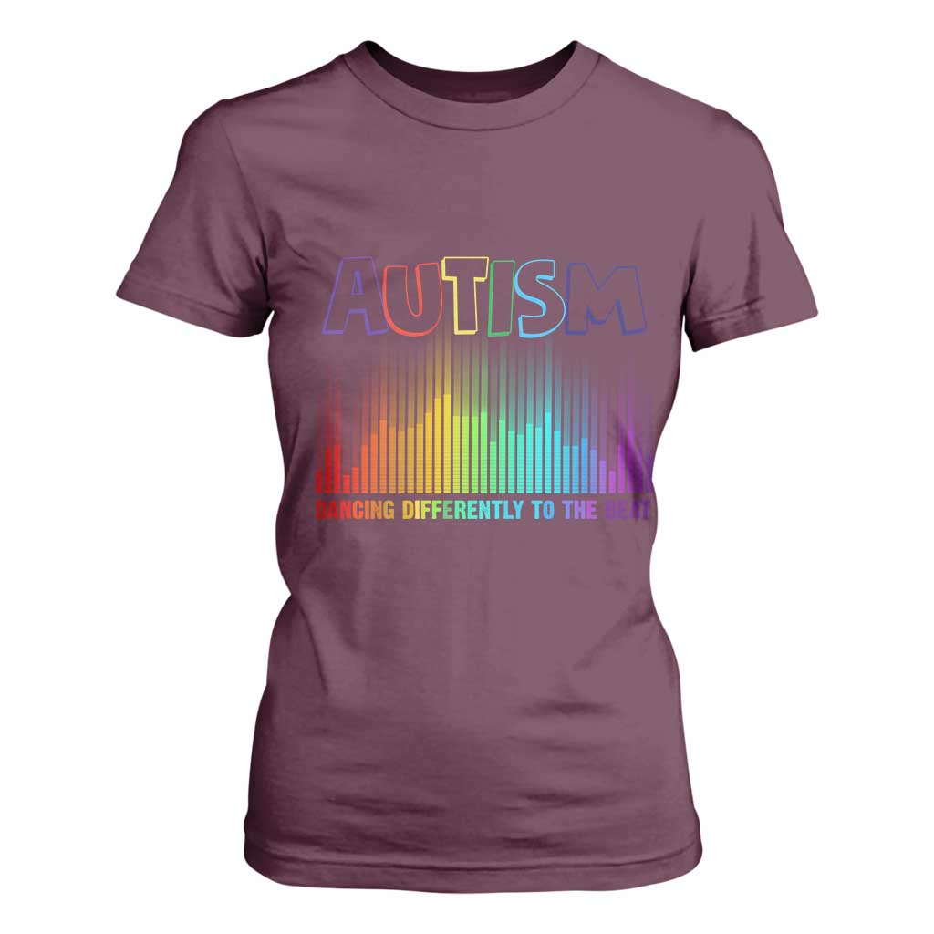 Autism Awareness T Shirt For Women Autism Dancing Differently To The Beat TS11 Maroon Print Your Wear
