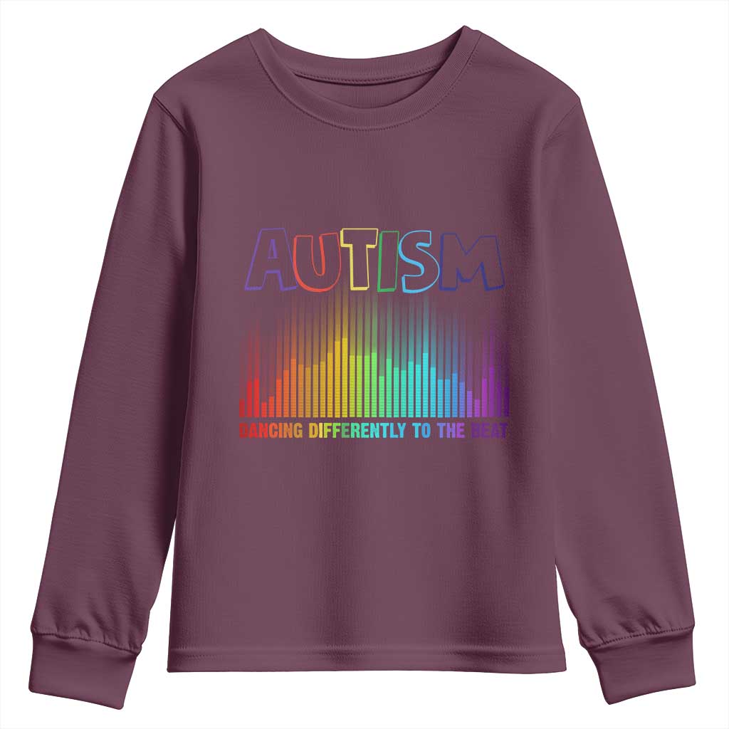 Autism Awareness Youth Sweatshirt Autism Dancing Differently To The Beat TS11 Maroon Print Your Wear