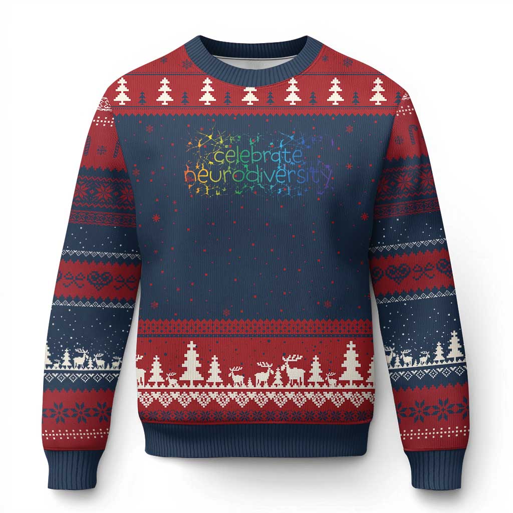 Celebrate Neurodiversity Ugly Christmas Sweater Autism Awareness ASD ADHD Mental Health TS11 Navy Red Print Your Wear