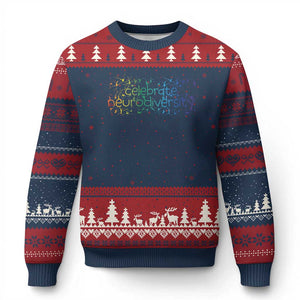 Celebrate Neurodiversity Ugly Christmas Sweater Autism Awareness ASD ADHD Mental Health TS11 Navy Red Print Your Wear