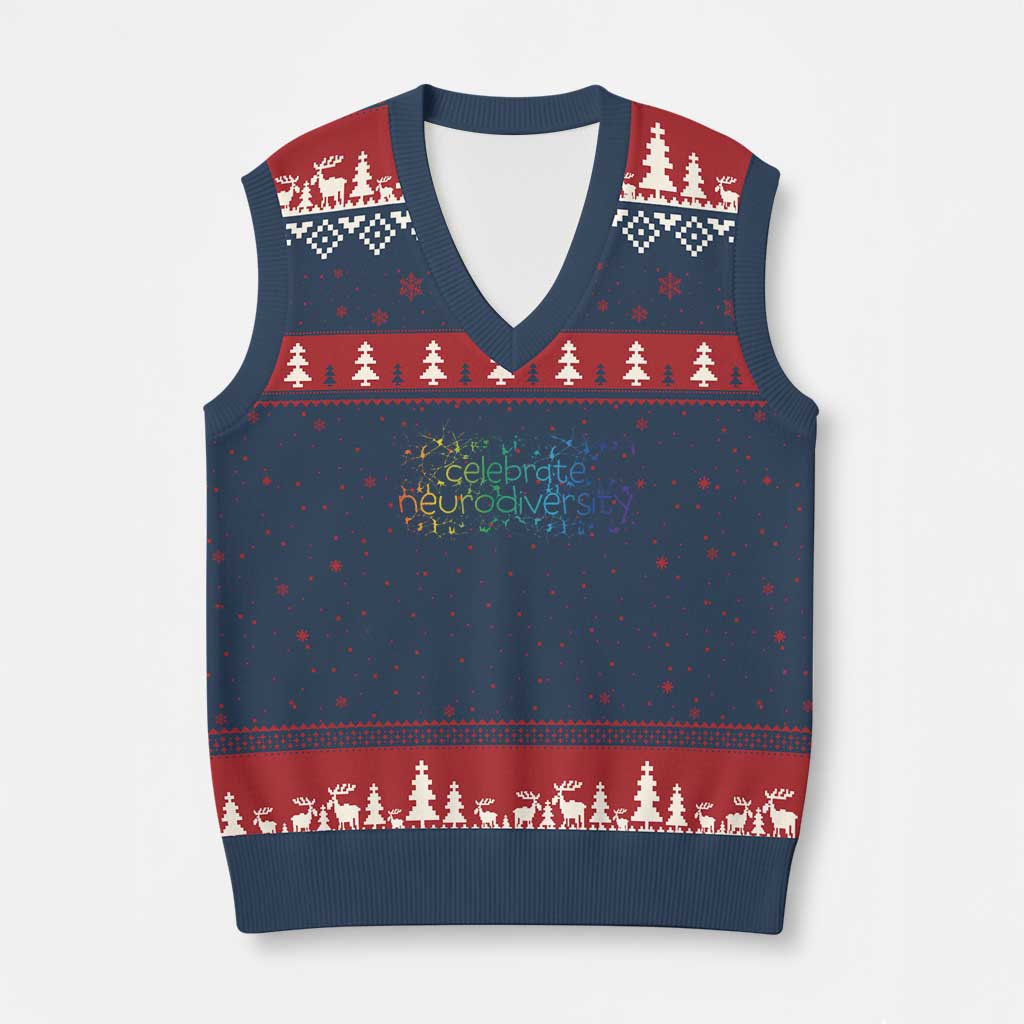 Celebrate Neurodiversity V-Neck Knit Sweater Vest Autism Awareness ASD ADHD Mental Health TS11 Navy Red Print Your Wear