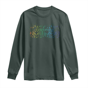 Celebrate Neurodiversity Long Sleeve Shirt Autism Awareness ASD ADHD Mental Health TS11 Dark Forest Green Print Your Wear