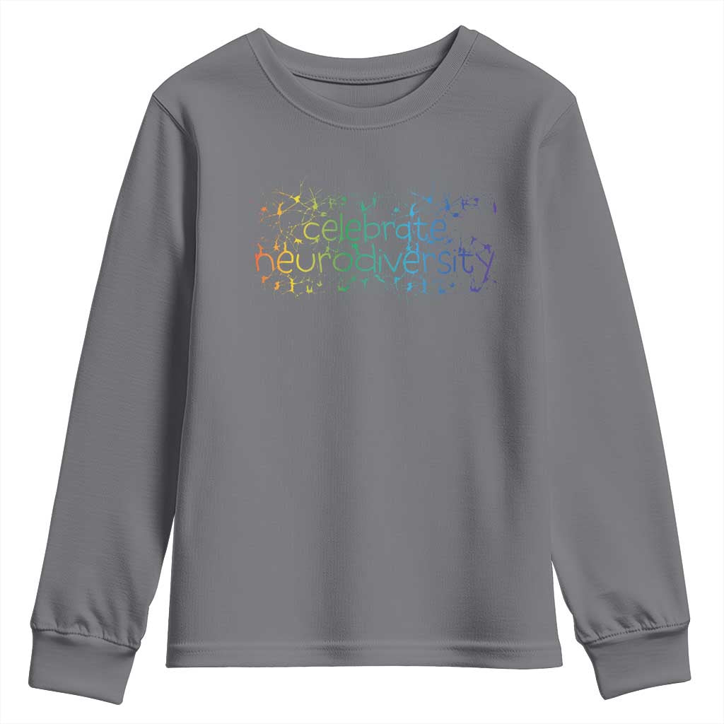 Celebrate Neurodiversity Youth Sweatshirt Autism Awareness ASD ADHD Mental Health TS11 Charcoal Print Your Wear