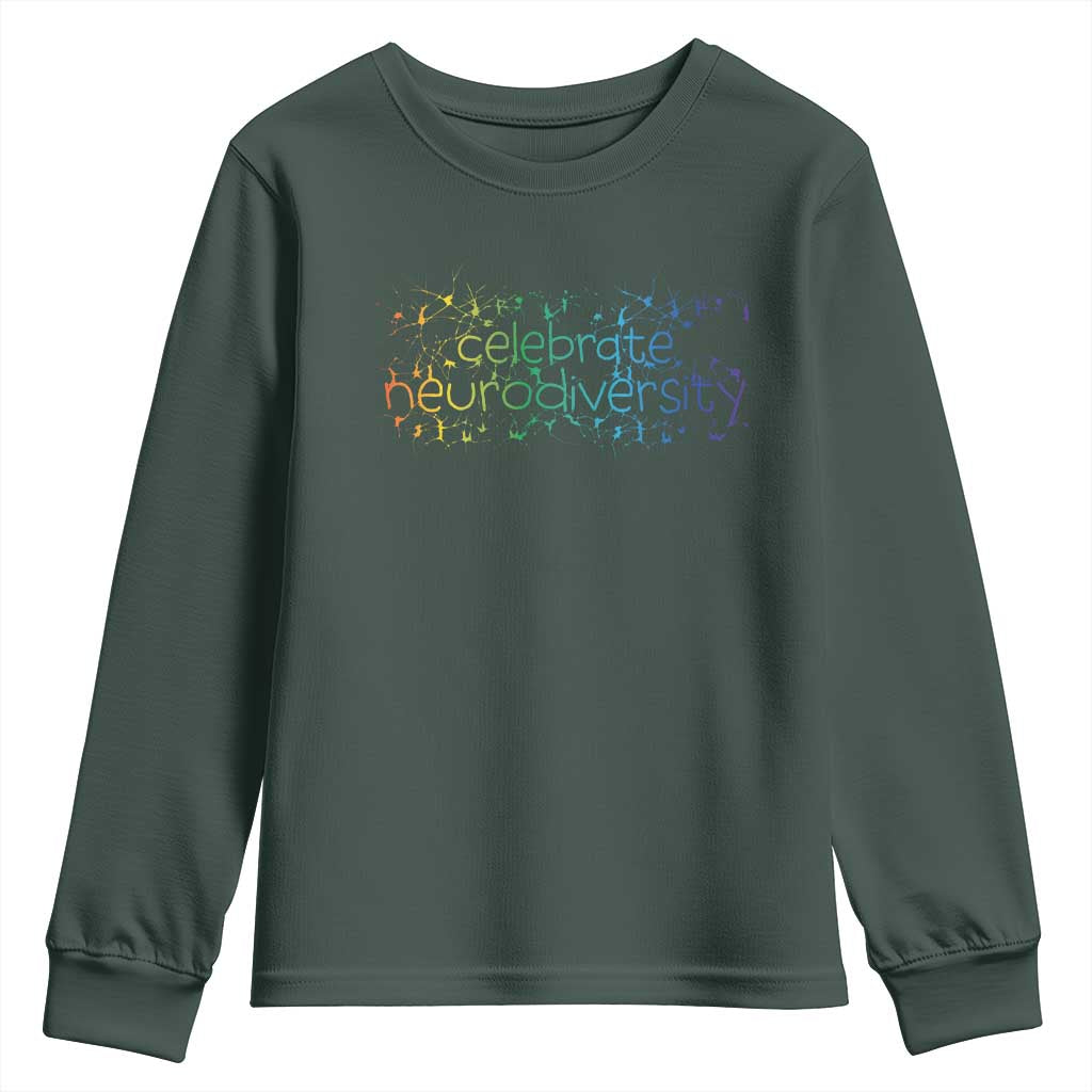 Celebrate Neurodiversity Youth Sweatshirt Autism Awareness ASD ADHD Mental Health TS11 Dark Forest Green Print Your Wear