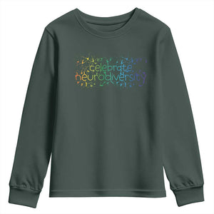 Celebrate Neurodiversity Youth Sweatshirt Autism Awareness ASD ADHD Mental Health TS11 Dark Forest Green Print Your Wear