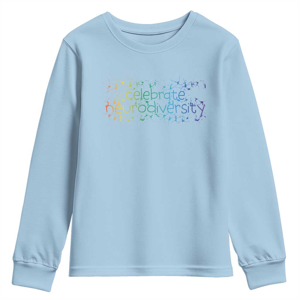 Celebrate Neurodiversity Youth Sweatshirt Autism Awareness ASD ADHD Mental Health TS11 Light Blue Print Your Wear