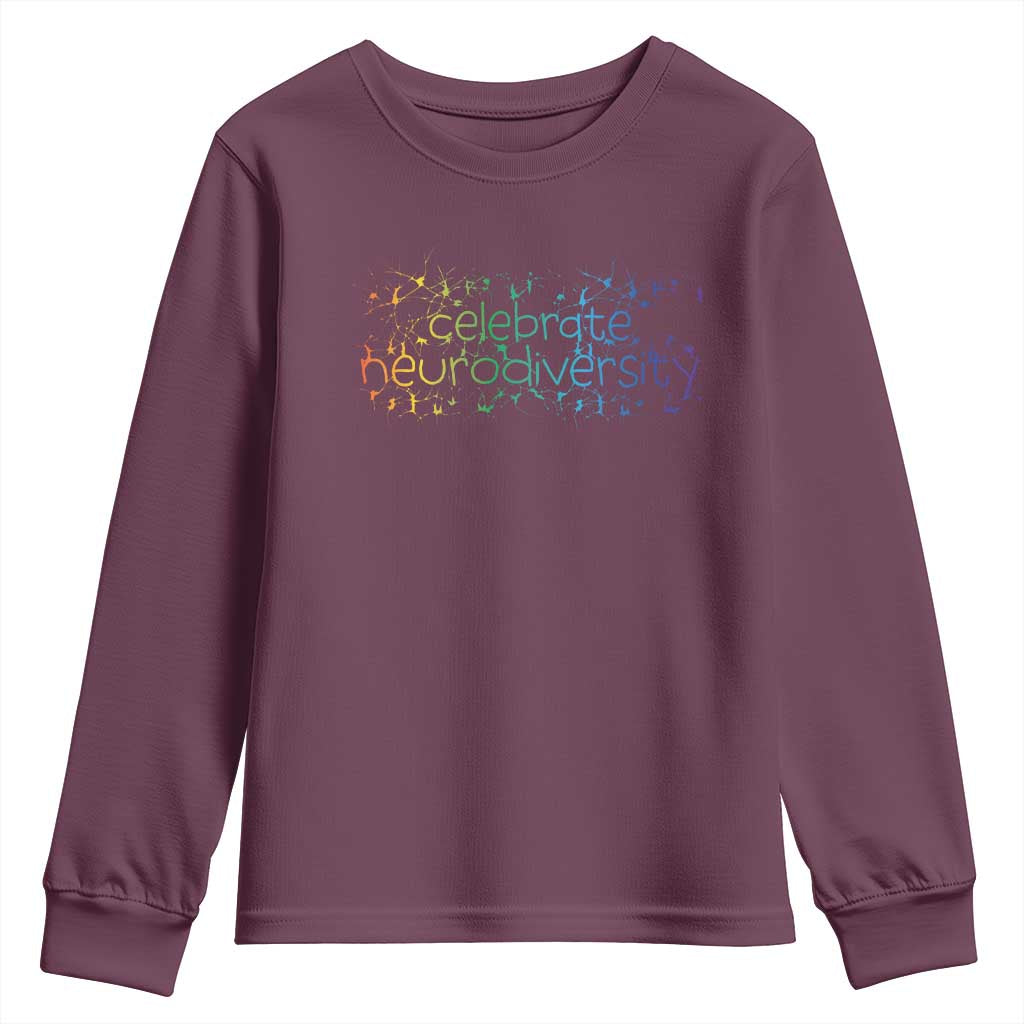 Celebrate Neurodiversity Youth Sweatshirt Autism Awareness ASD ADHD Mental Health TS11 Maroon Print Your Wear