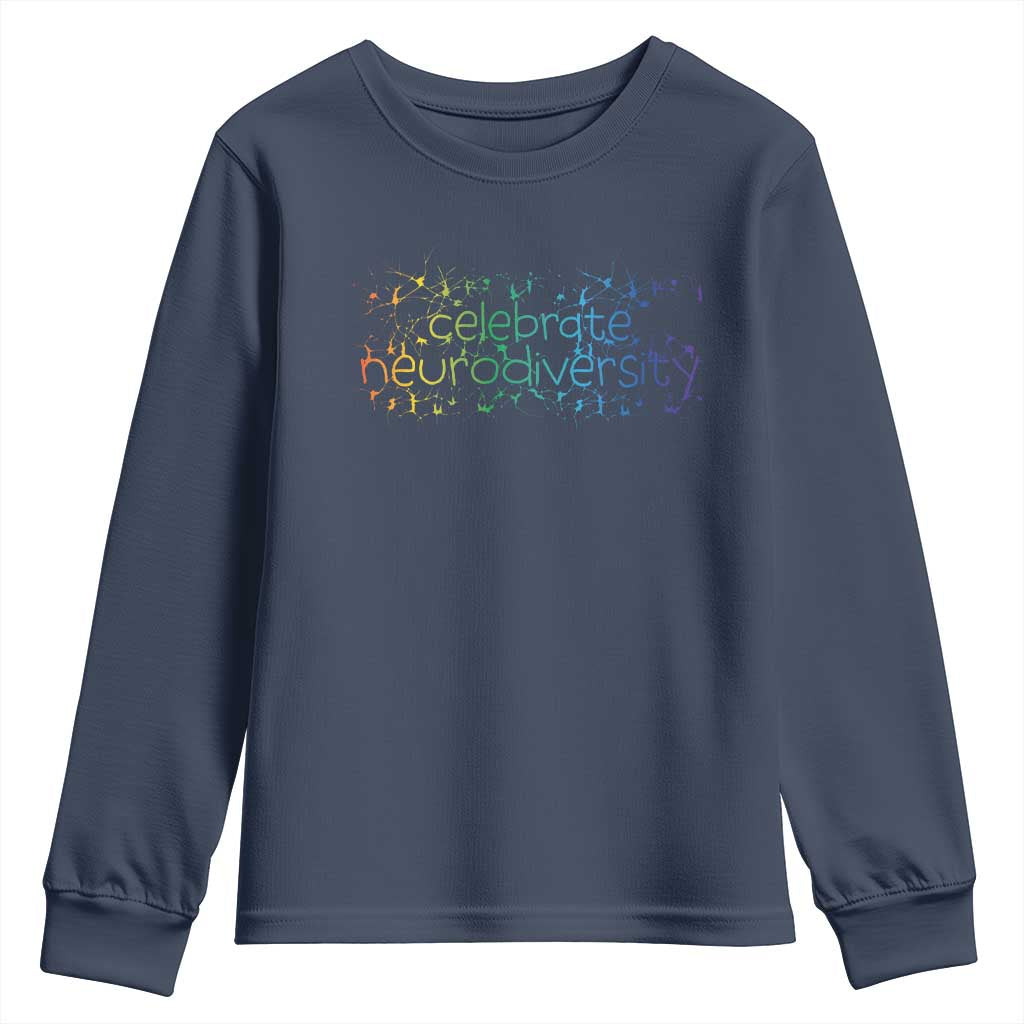 Celebrate Neurodiversity Youth Sweatshirt Autism Awareness ASD ADHD Mental Health TS11 Navy Print Your Wear