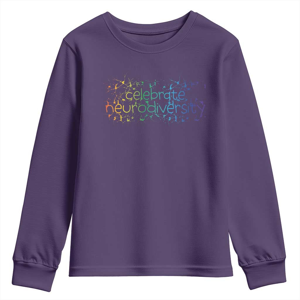 Celebrate Neurodiversity Youth Sweatshirt Autism Awareness ASD ADHD Mental Health TS11 Purple Print Your Wear