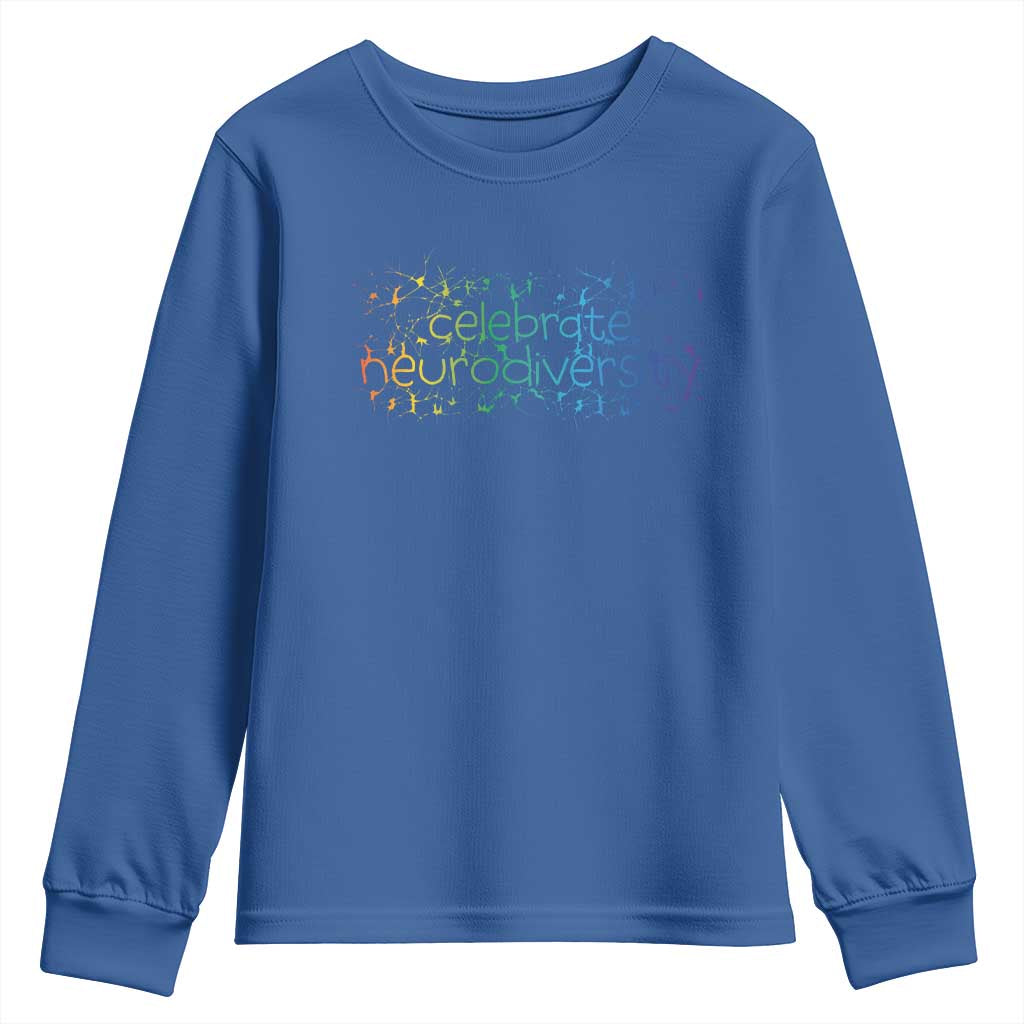 Celebrate Neurodiversity Youth Sweatshirt Autism Awareness ASD ADHD Mental Health TS11 Royal Blue Print Your Wear