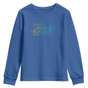 Celebrate Neurodiversity Youth Sweatshirt Autism Awareness ASD ADHD Mental Health TS11 Royal Blue Print Your Wear