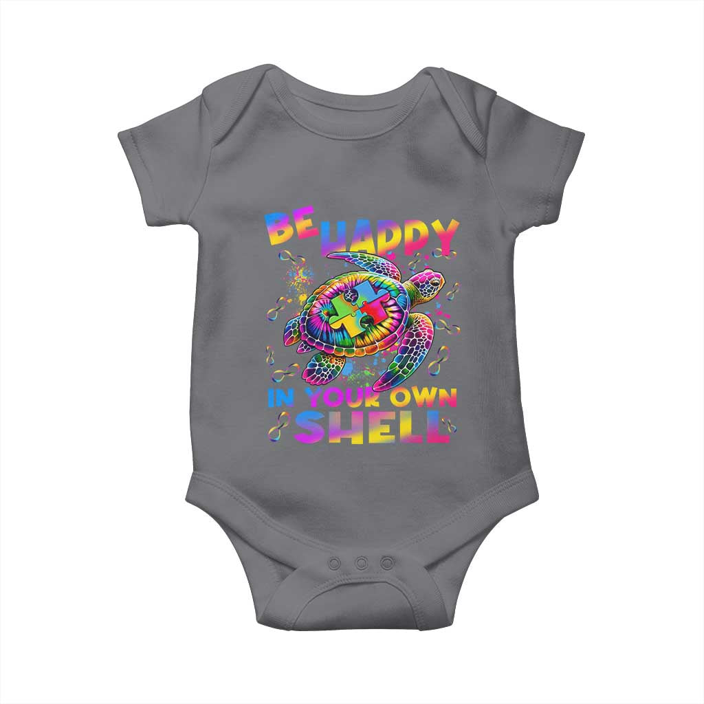 Funny Autism Awareness Be Happy In Your Own Shell Baby Onesie Rainbow Puzzle Turtle TS11 Charcoal Print Your Wear