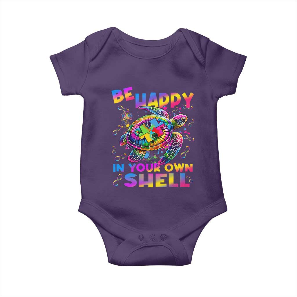 Funny Autism Awareness Be Happy In Your Own Shell Baby Onesie Rainbow Puzzle Turtle TS11 Purple Print Your Wear