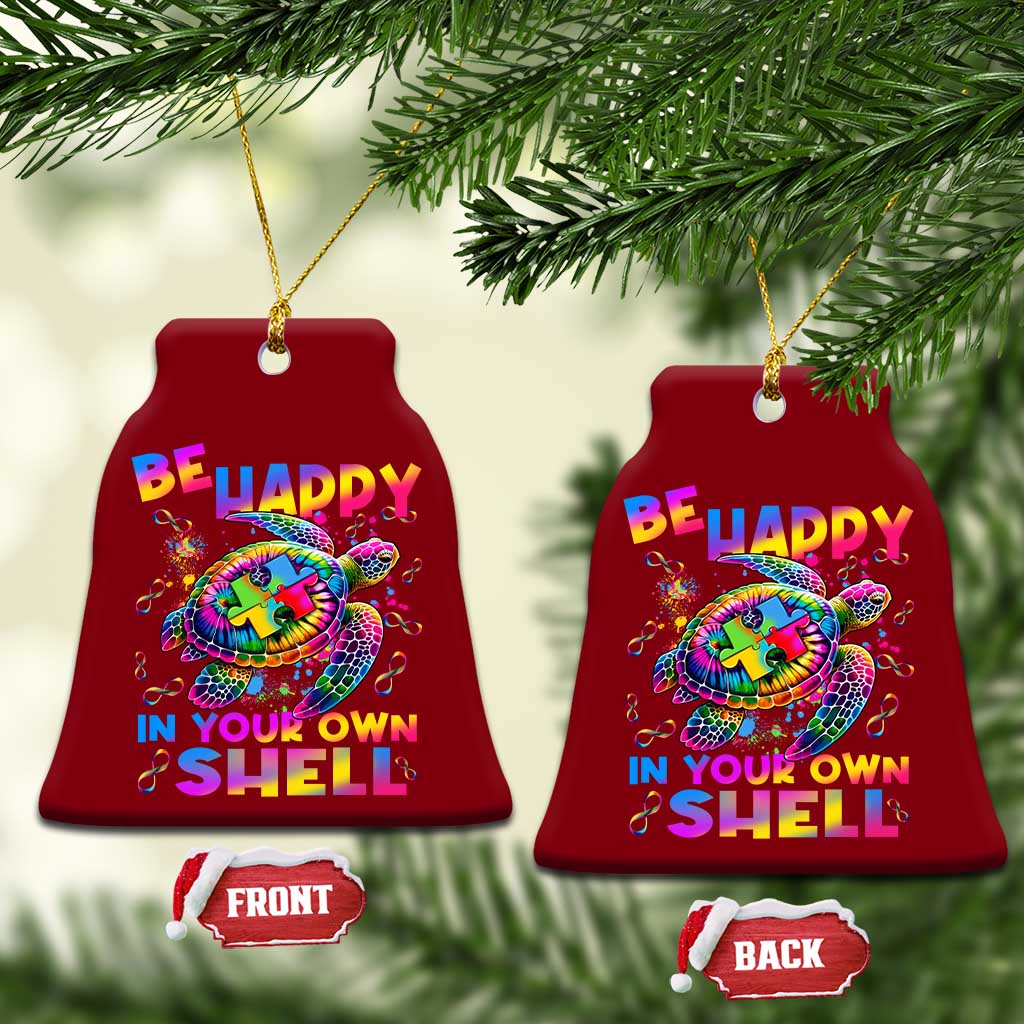 Funny Autism Awareness Be Happy In Your Own Shell Ceramic Ornament Rainbow Puzzle Turtle TS11 Print Your Wear