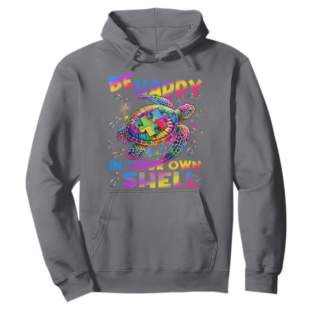 Funny Autism Awareness Be Happy In Your Own Shell Hoodie Rainbow Puzzle Turtle TS11 Charcoal Print Your Wear