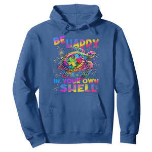 Funny Autism Awareness Be Happy In Your Own Shell Hoodie Rainbow Puzzle Turtle TS11 Royal Blue Print Your Wear