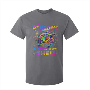 Funny Autism Awareness Be Happy In Your Own Shell T Shirt For Kid Rainbow Puzzle Turtle TS11 Charcoal Print Your Wear