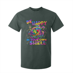 Funny Autism Awareness Be Happy In Your Own Shell T Shirt For Kid Rainbow Puzzle Turtle TS11 Dark Forest Green Print Your Wear