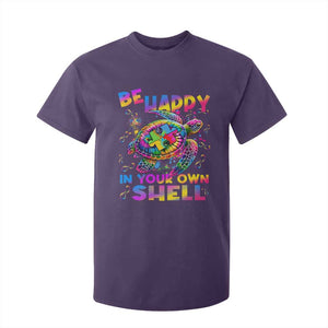 Funny Autism Awareness Be Happy In Your Own Shell T Shirt For Kid Rainbow Puzzle Turtle TS11 Purple Print Your Wear