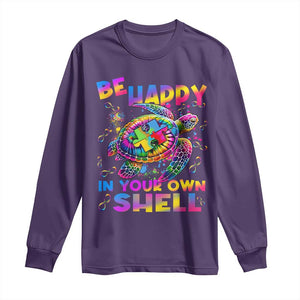 Funny Autism Awareness Be Happy In Your Own Shell Long Sleeve Shirt Rainbow Puzzle Turtle TS11 Purple Print Your Wear