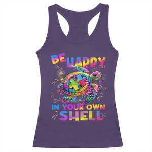 Funny Autism Awareness Be Happy In Your Own Shell Racerback Tank Top Rainbow Puzzle Turtle TS11 Purple Print Your Wear