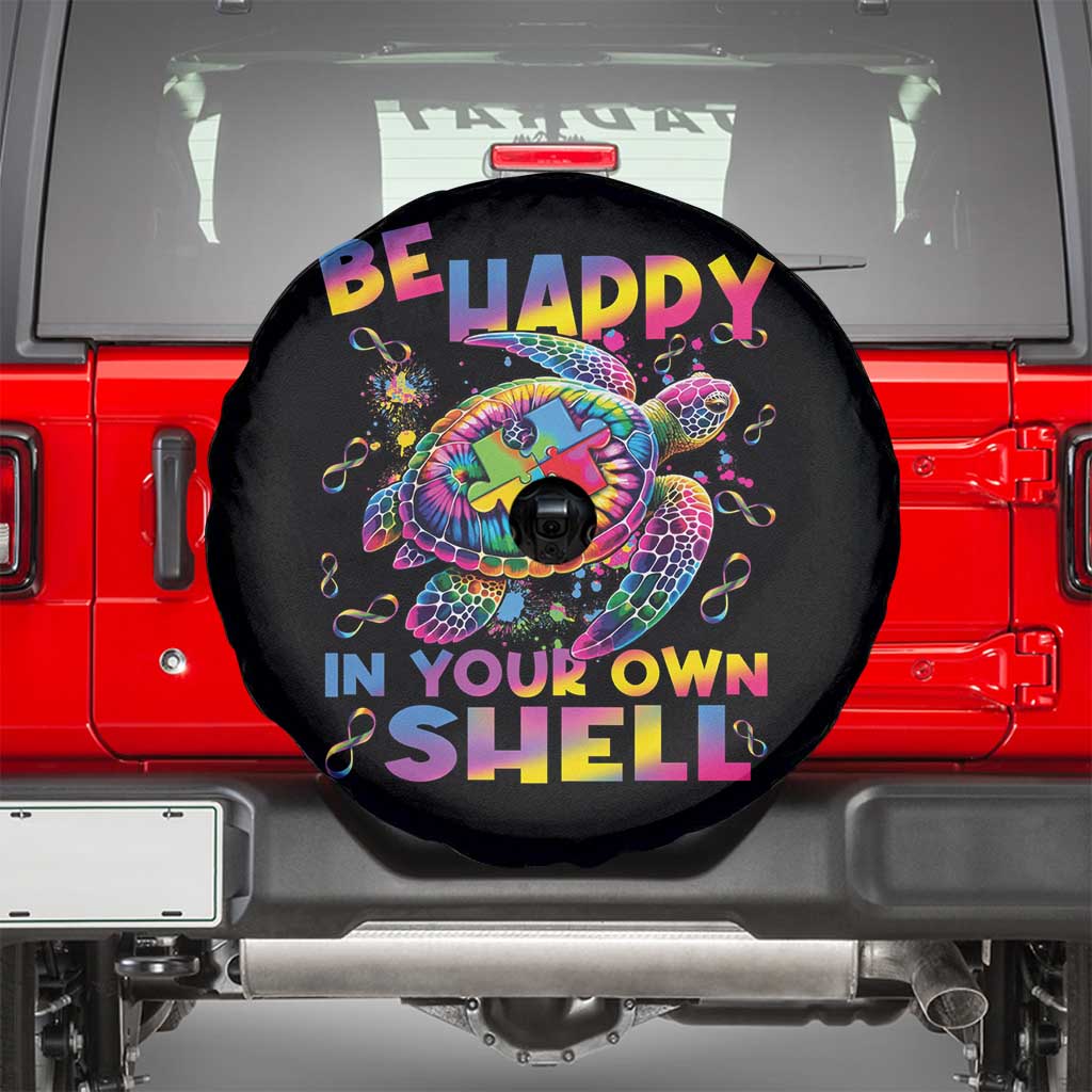 Funny Autism Awareness Be Happy In Your Own Shell Spare Tire Cover Rainbow Puzzle Turtle TS11 Black Print Your Wear