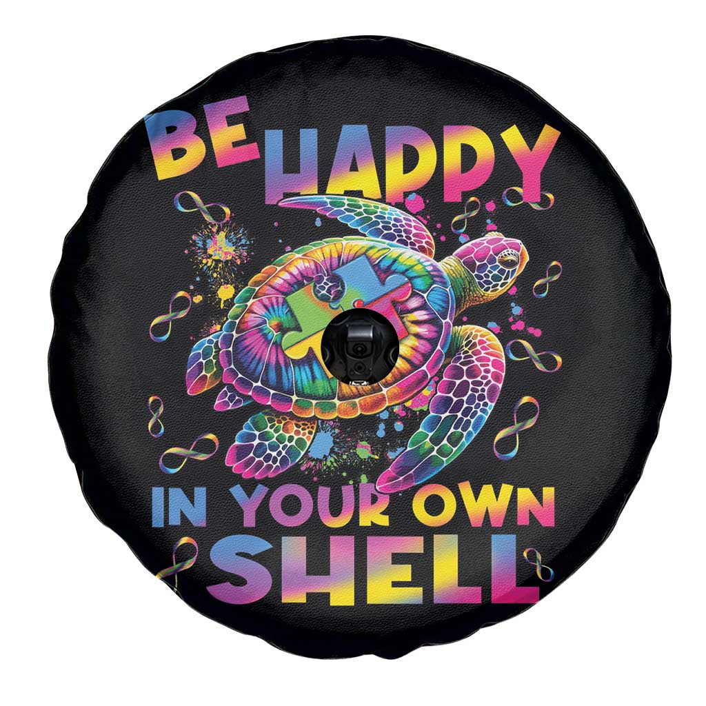 Funny Autism Awareness Be Happy In Your Own Shell Spare Tire Cover Rainbow Puzzle Turtle TS11 Print Your Wear
