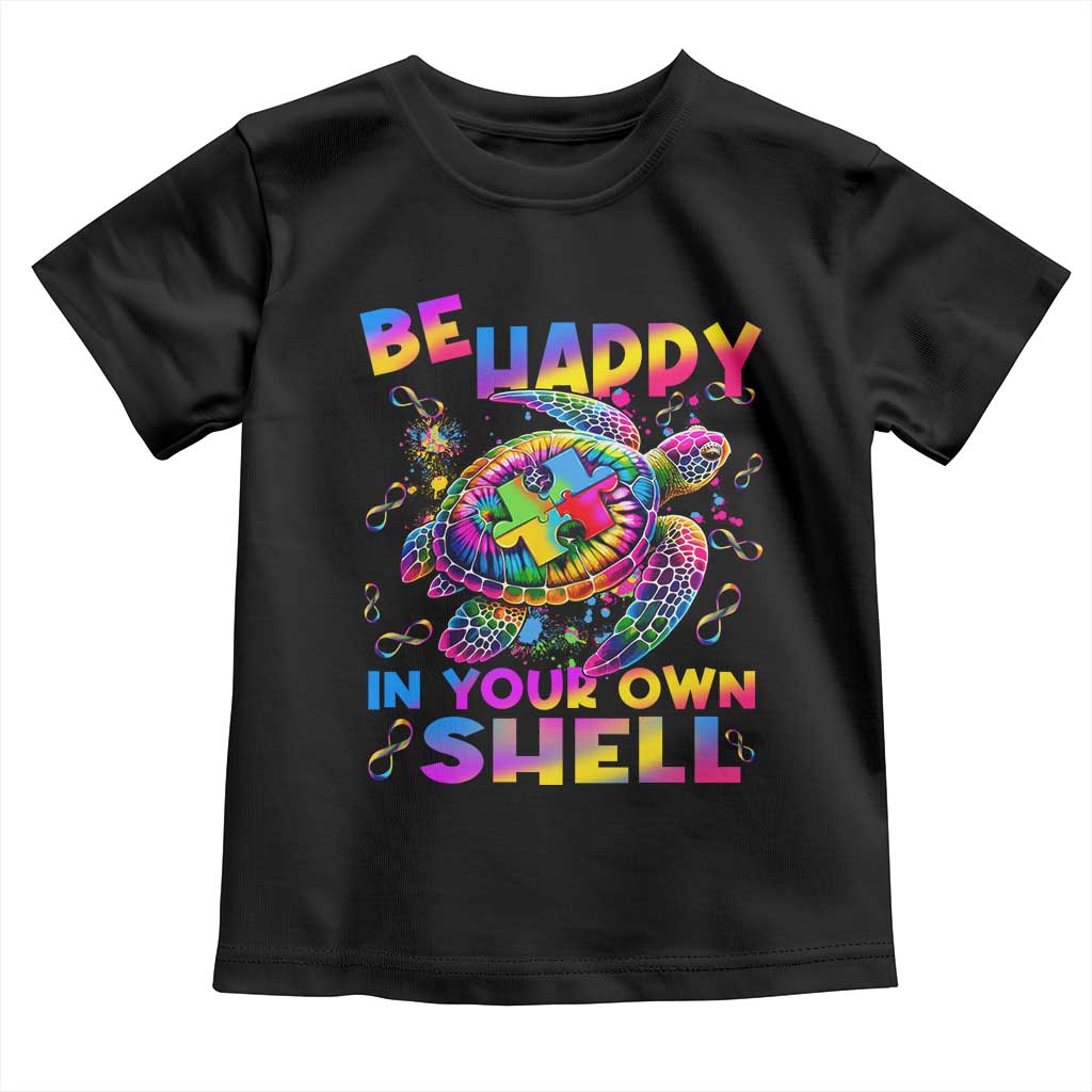 Funny Autism Awareness Be Happy In Your Own Shell Toddler T Shirt Rainbow Puzzle Turtle TS11 Black Print Your Wear