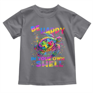 Funny Autism Awareness Be Happy In Your Own Shell Toddler T Shirt Rainbow Puzzle Turtle TS11 Charcoal Print Your Wear