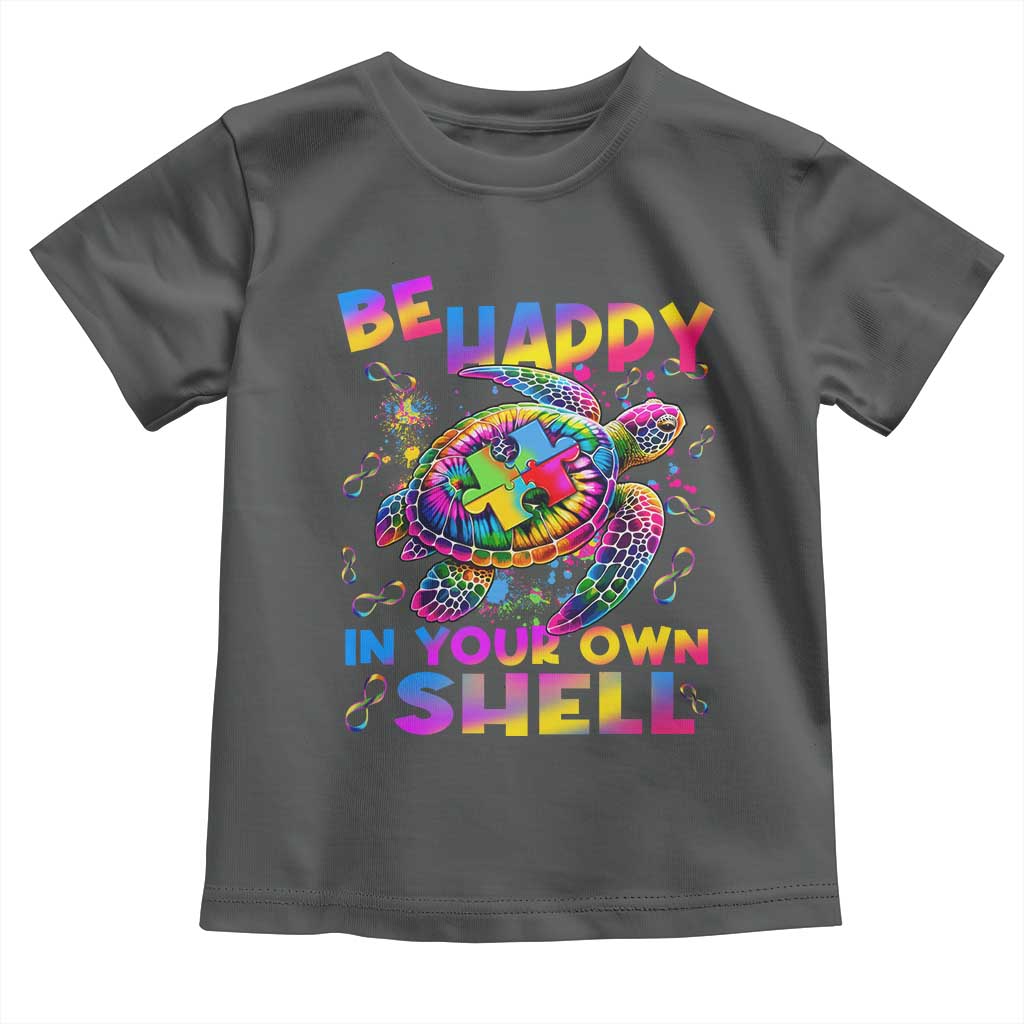 Funny Autism Awareness Be Happy In Your Own Shell Toddler T Shirt Rainbow Puzzle Turtle TS11 Dark Heather Print Your Wear