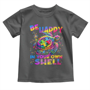 Funny Autism Awareness Be Happy In Your Own Shell Toddler T Shirt Rainbow Puzzle Turtle TS11 Dark Heather Print Your Wear