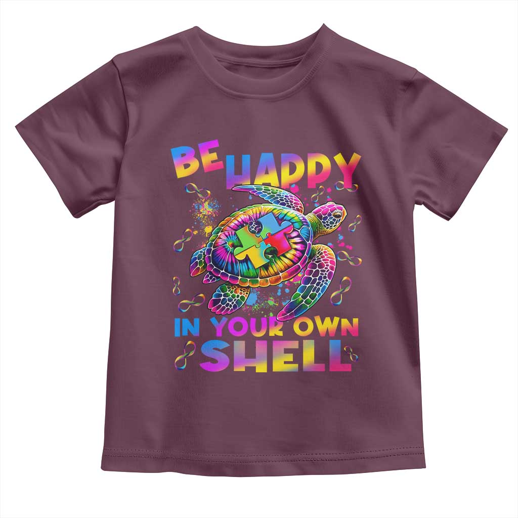 Funny Autism Awareness Be Happy In Your Own Shell Toddler T Shirt Rainbow Puzzle Turtle TS11 Maroon Print Your Wear