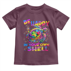 Funny Autism Awareness Be Happy In Your Own Shell Toddler T Shirt Rainbow Puzzle Turtle TS11 Maroon Print Your Wear