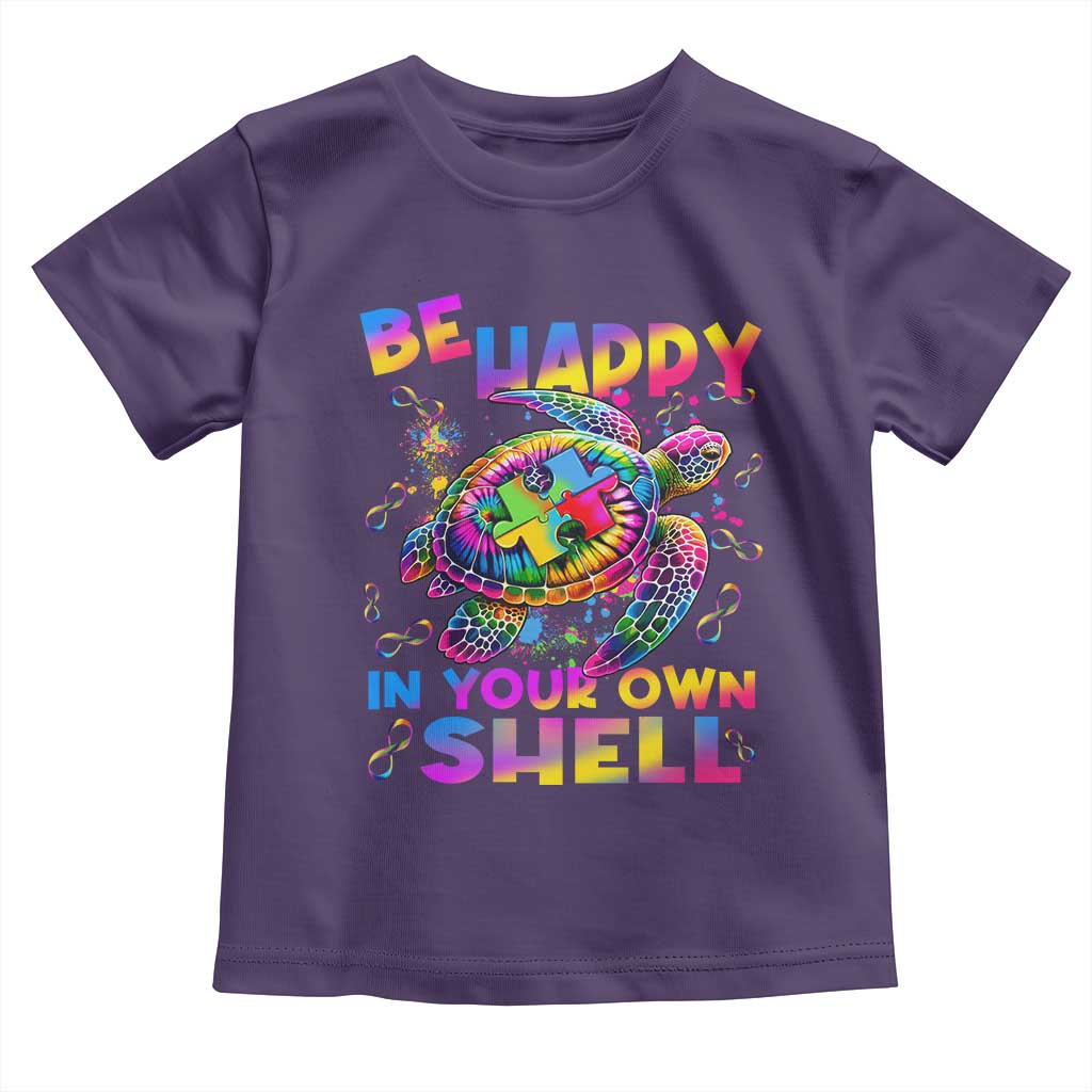 Funny Autism Awareness Be Happy In Your Own Shell Toddler T Shirt Rainbow Puzzle Turtle TS11 Purple Print Your Wear