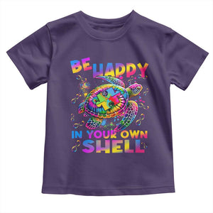 Funny Autism Awareness Be Happy In Your Own Shell Toddler T Shirt Rainbow Puzzle Turtle TS11 Purple Print Your Wear