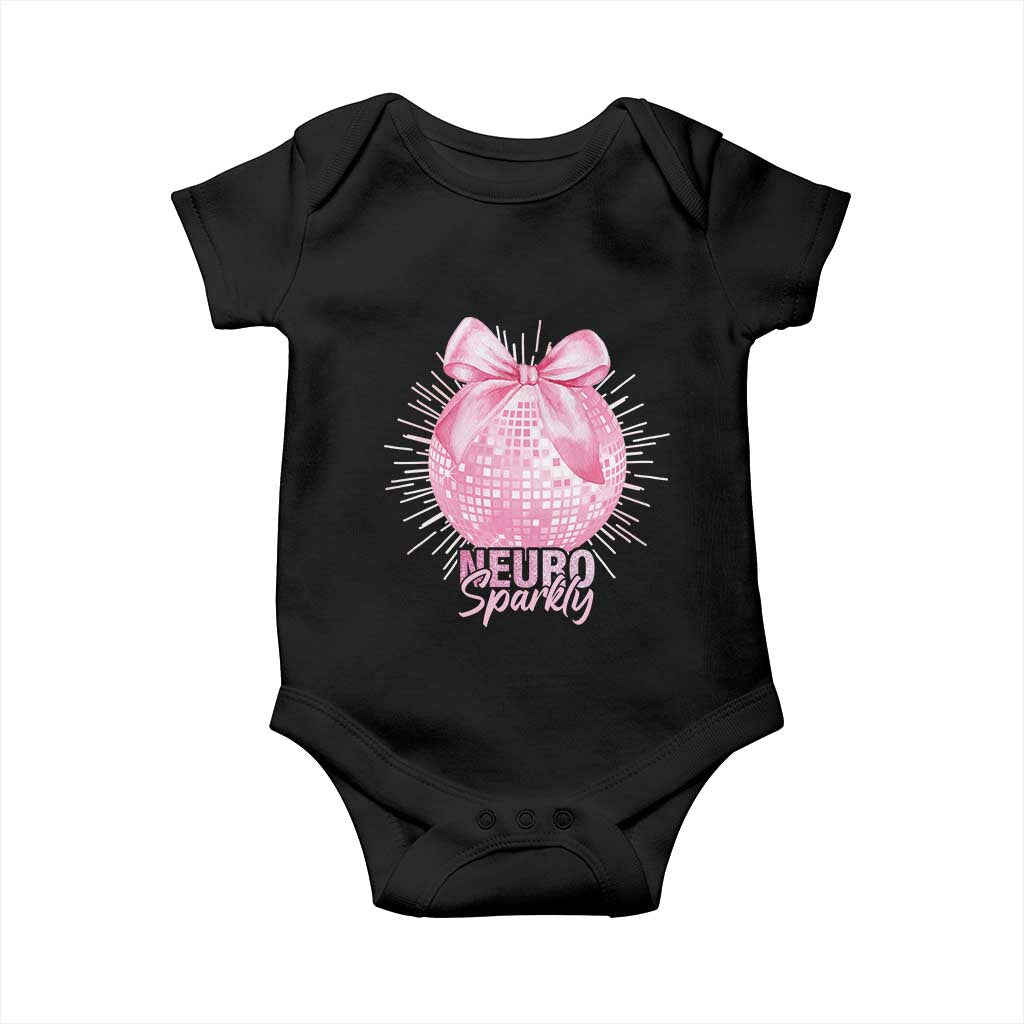 Neurodivergent Neuro Sparkly Baby Onesie Autism Spectrum ADHD Pink Bow Disco Ball TS11 Black Print Your Wear