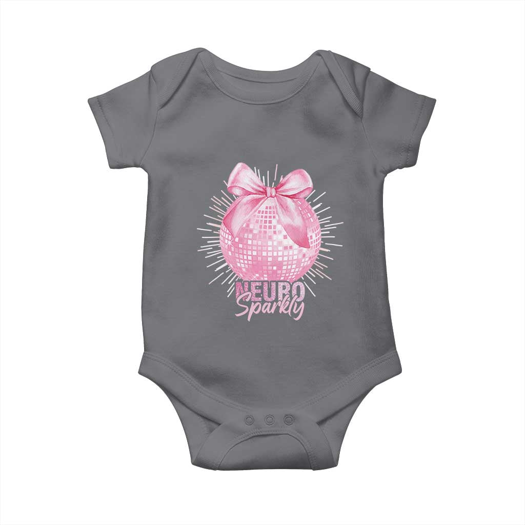 Neurodivergent Neuro Sparkly Baby Onesie Autism Spectrum ADHD Pink Bow Disco Ball TS11 Charcoal Print Your Wear