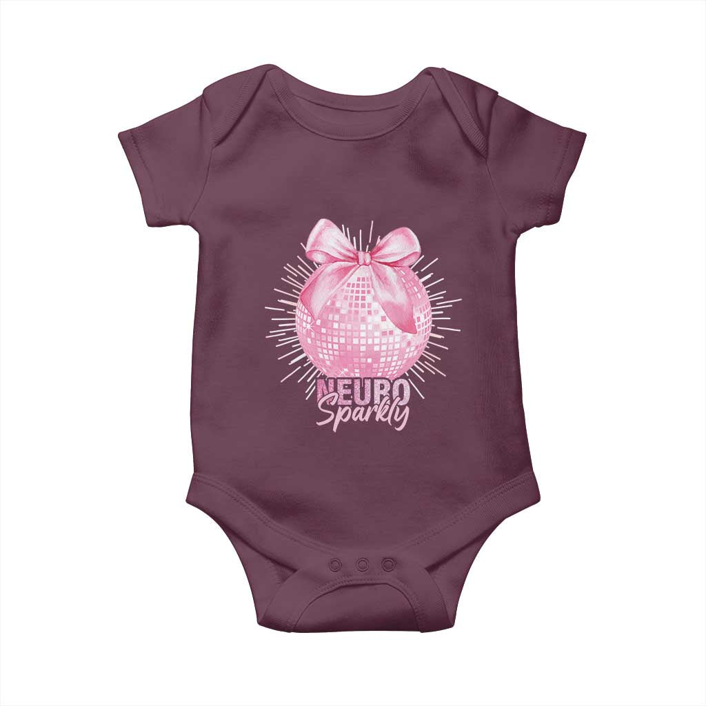 Neurodivergent Neuro Sparkly Baby Onesie Autism Spectrum ADHD Pink Bow Disco Ball TS11 Maroon Print Your Wear