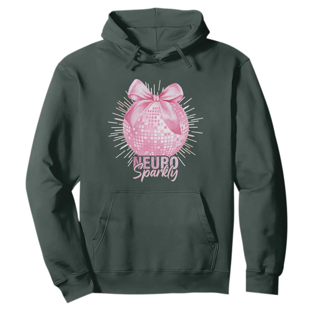 Neurodivergent Neuro Sparkly Hoodie Autism Spectrum ADHD Pink Bow Disco Ball TS11 Dark Forest Green Print Your Wear