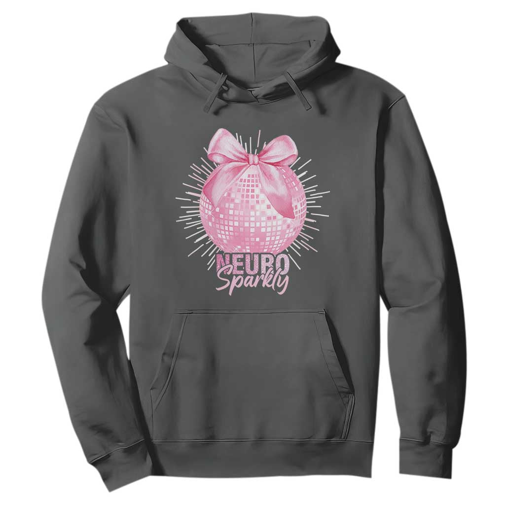 Neurodivergent Neuro Sparkly Hoodie Autism Spectrum ADHD Pink Bow Disco Ball TS11 Dark Heather Print Your Wear