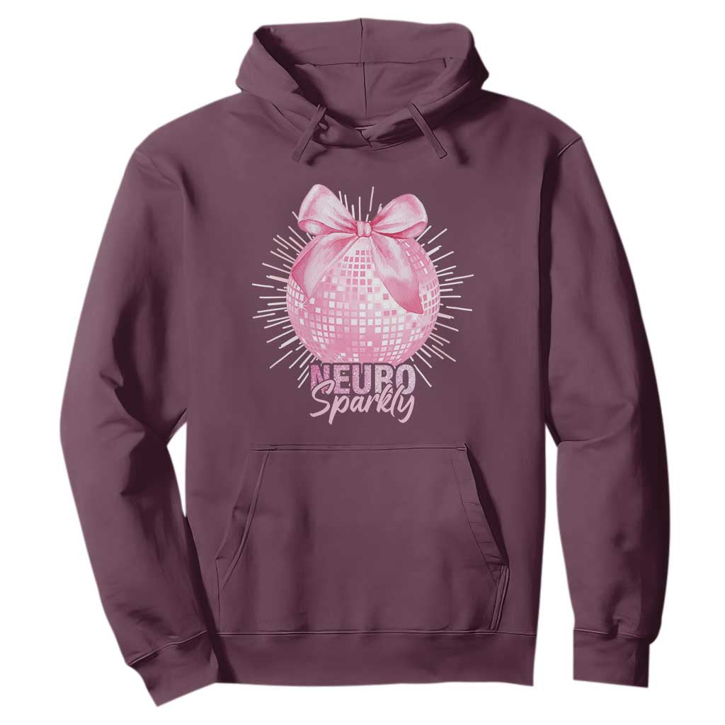 Neurodivergent Neuro Sparkly Hoodie Autism Spectrum ADHD Pink Bow Disco Ball TS11 Maroon Print Your Wear