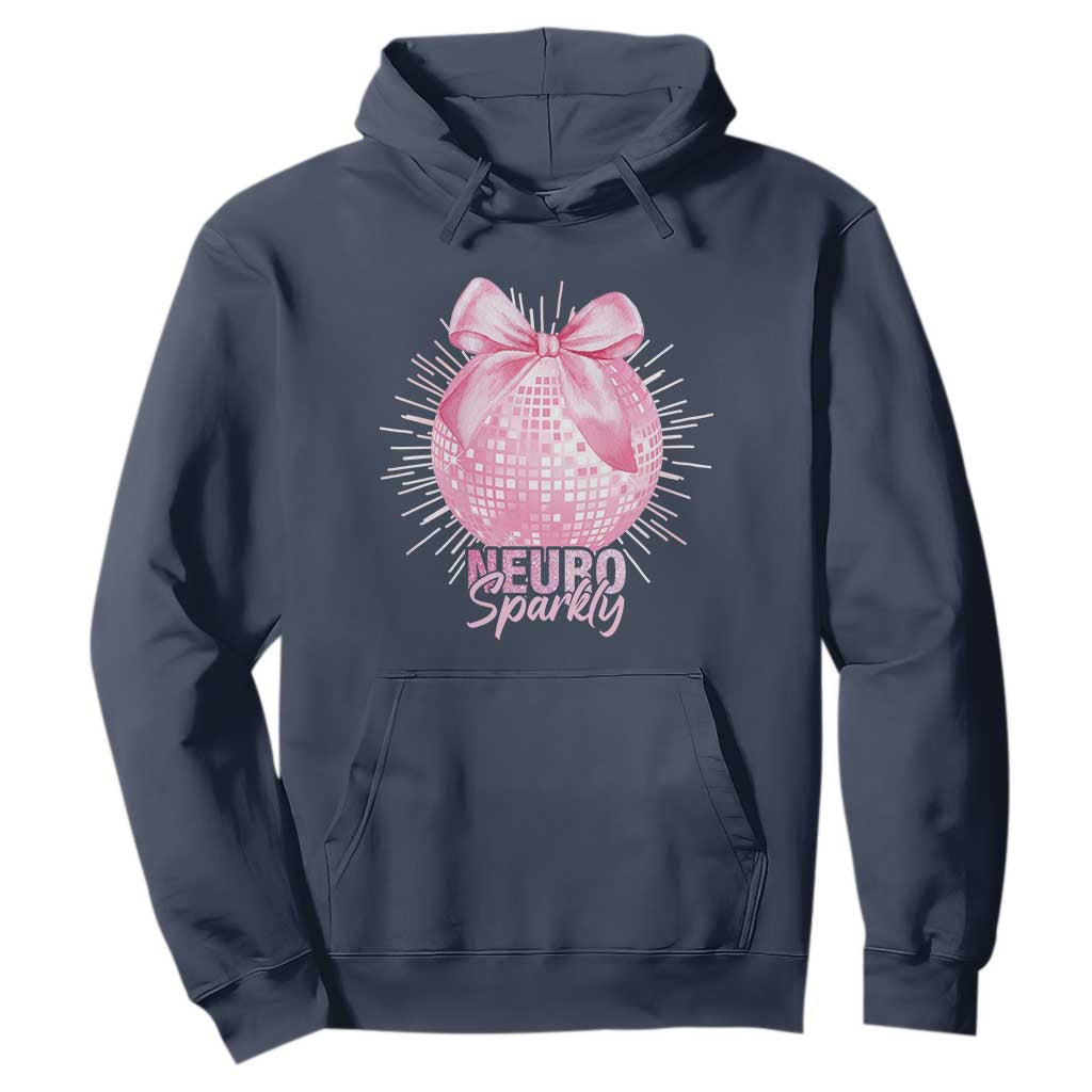 Neurodivergent Neuro Sparkly Hoodie Autism Spectrum ADHD Pink Bow Disco Ball TS11 Navy Print Your Wear