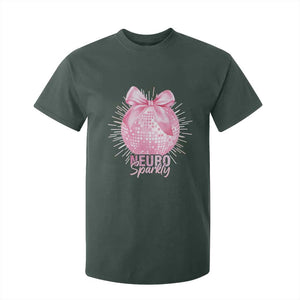 Neurodivergent Neuro Sparkly T Shirt For Kid Autism Spectrum ADHD Pink Bow Disco Ball TS11 Dark Forest Green Print Your Wear