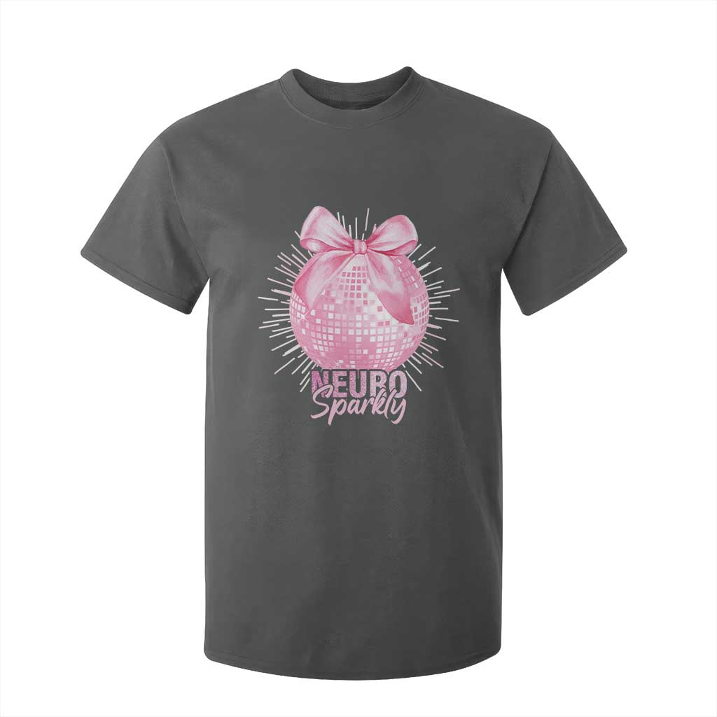 Neurodivergent Neuro Sparkly T Shirt For Kid Autism Spectrum ADHD Pink Bow Disco Ball TS11 Dark Heather Print Your Wear