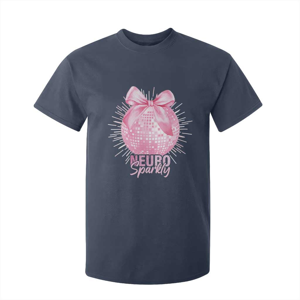 Neurodivergent Neuro Sparkly T Shirt For Kid Autism Spectrum ADHD Pink Bow Disco Ball TS11 Navy Print Your Wear