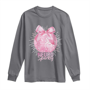 Neurodivergent Neuro Sparkly Long Sleeve Shirt Autism Spectrum ADHD Pink Bow Disco Ball TS11 Charcoal Print Your Wear